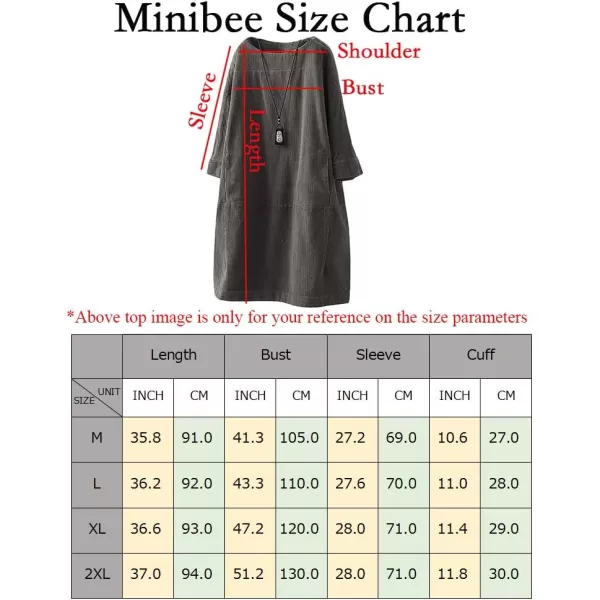 Minibee Womens Oversize Tunic Dress Corduroy Long Sleeve Tops with PocketsBlack