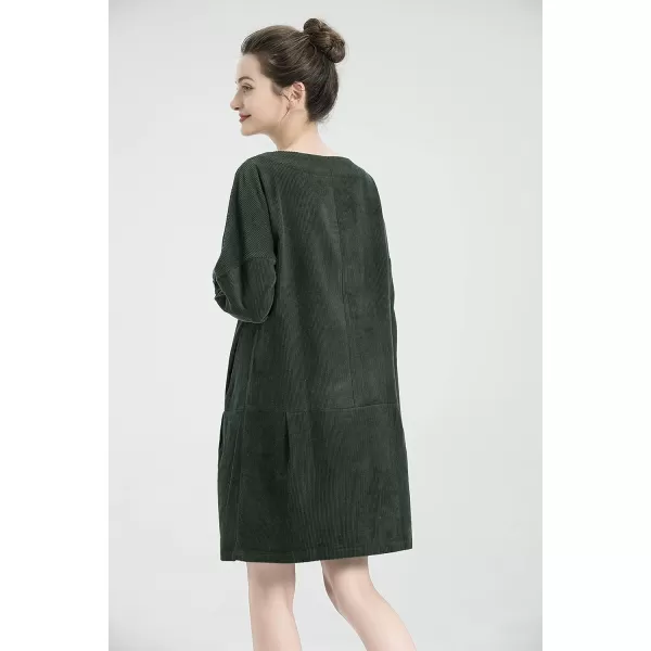 Minibee Womens Oversize Tunic Dress Corduroy Long Sleeve Tops with PocketsDark Green