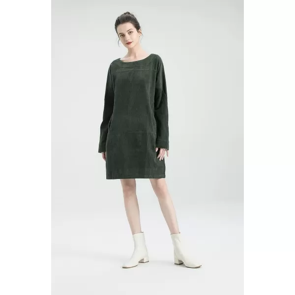 Minibee Womens Oversize Tunic Dress Corduroy Long Sleeve Tops with PocketsDark Green