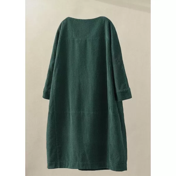 Minibee Womens Oversize Tunic Dress Corduroy Long Sleeve Tops with PocketsDark Green