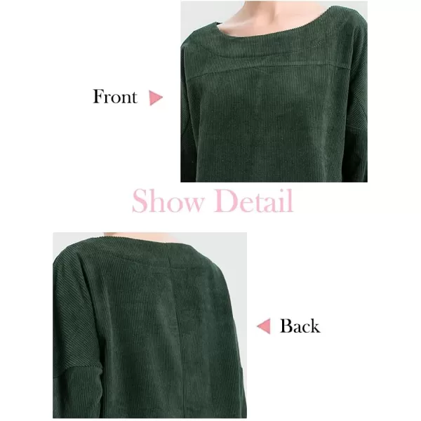 Minibee Womens Oversize Tunic Dress Corduroy Long Sleeve Tops with PocketsDark Green