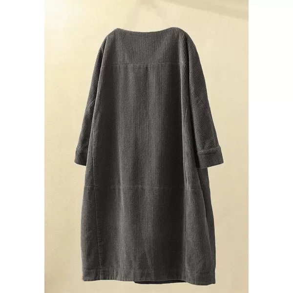 Minibee Womens Oversize Tunic Dress Corduroy Long Sleeve Tops with PocketsGray