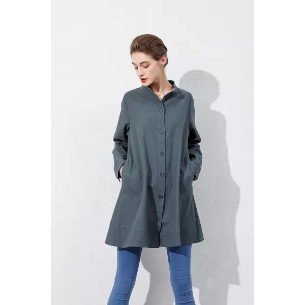 Minibee Womens Oversized Button Down Shirts Long Sleeve Cotton Linen Light Blouse Jacket with PocketsGreen