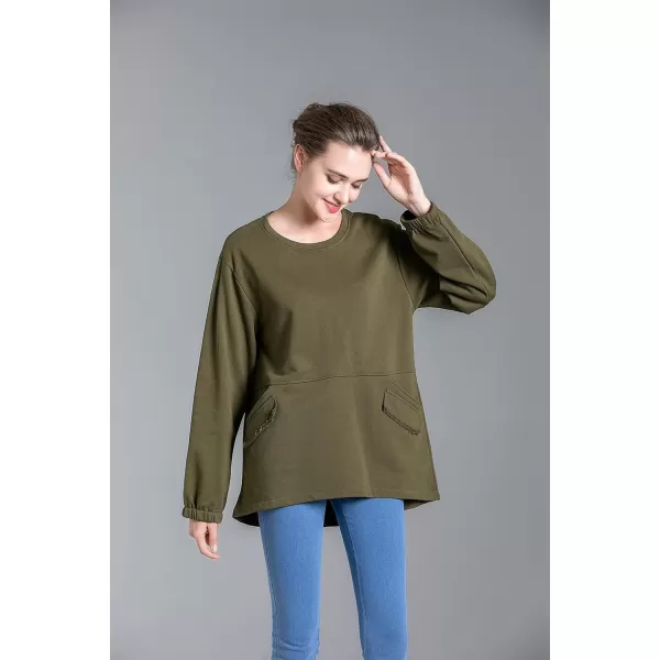 Minibee Womens Oversized Sweatshirt Crewneck Long Sleeve Cotton Pullover Tops with PocketsArmy Green