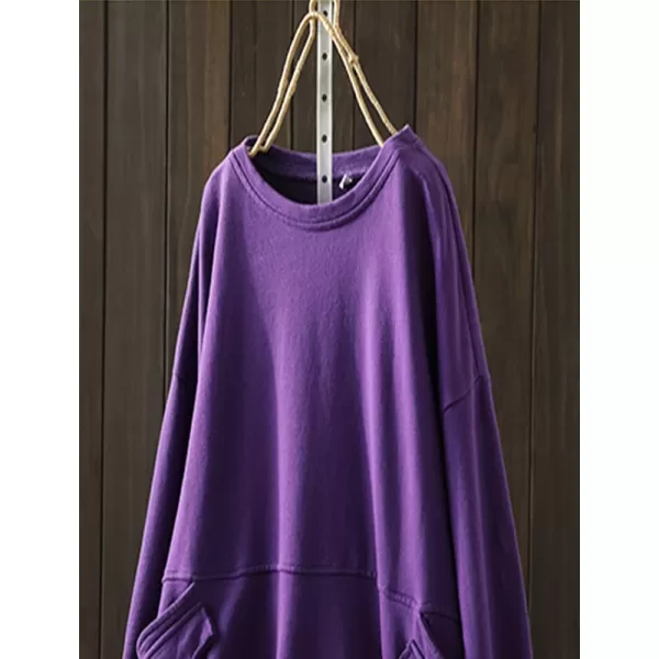 Minibee Womens Oversized Sweatshirt Crewneck Long Sleeve Cotton Pullover Tops with PocketsPurple