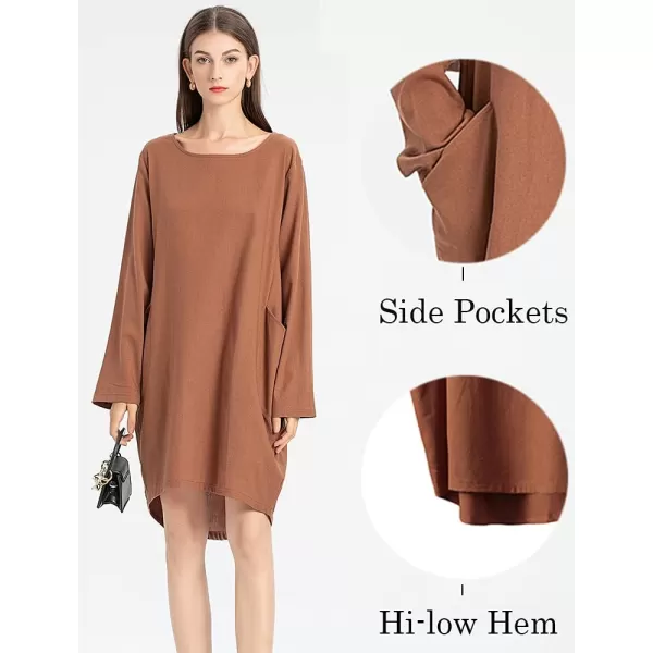 Minibee Womens Oversized Tunic Dress Long Sleeve Loose Baggy Tshirt Tops with PocketsBlack