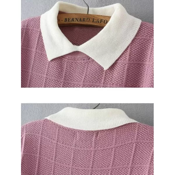 Minibee Womens Pan Collar Knitted Sweater Casual Pullover SweatshirtStyle1 Pink