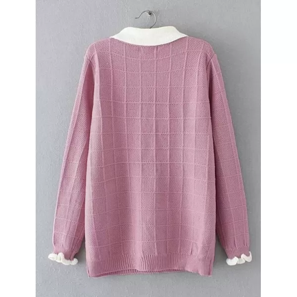 Minibee Womens Pan Collar Knitted Sweater Casual Pullover SweatshirtStyle1 Pink