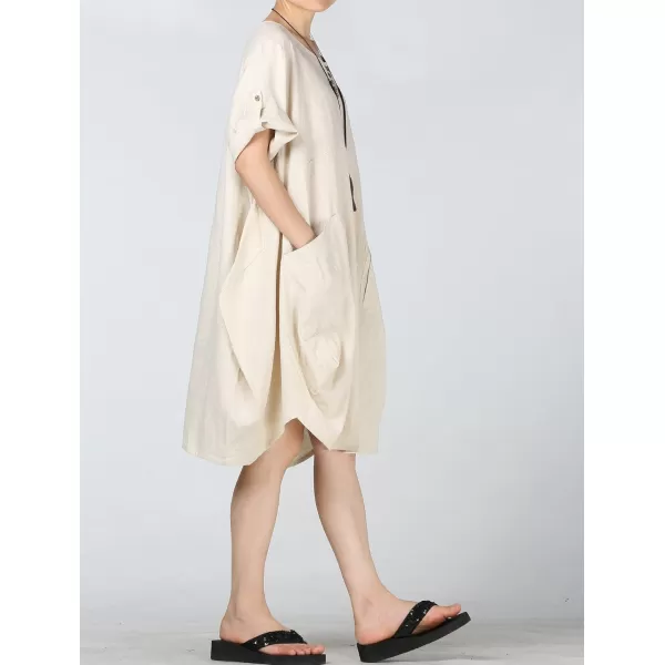 Minibee Womens Ruffle Oversize Casual Midi Dresses with PocketsBeige