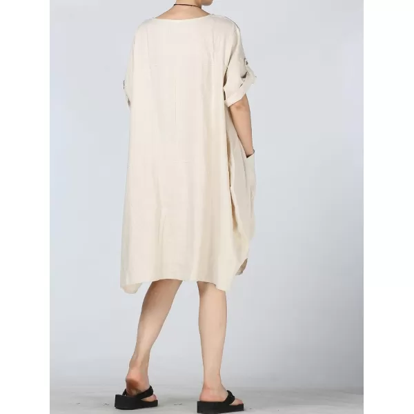 Minibee Womens Ruffle Oversize Casual Midi Dresses with PocketsBeige