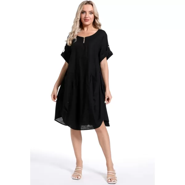 Minibee Womens Ruffle Oversize Casual Midi Dresses with PocketsBlack