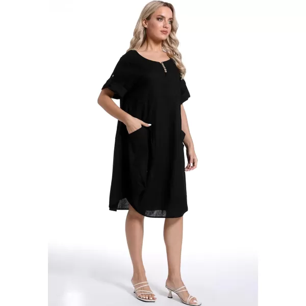 Minibee Womens Ruffle Oversize Casual Midi Dresses with PocketsBlack