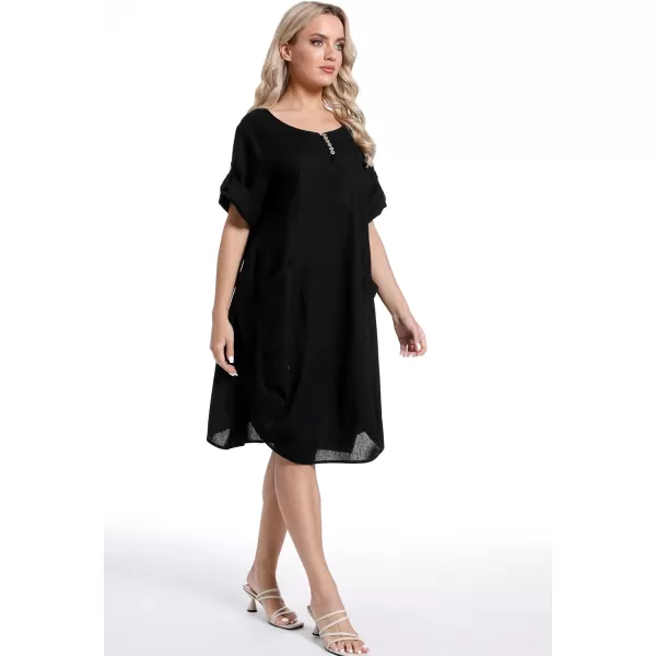 Minibee Womens Ruffle Oversize Casual Midi Dresses with PocketsBlack