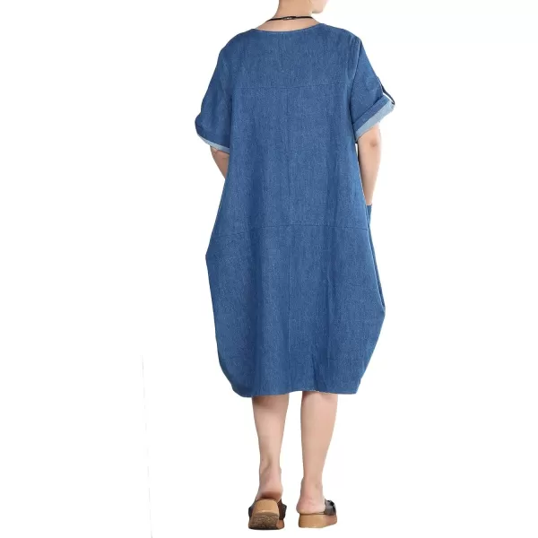 Minibee Womens Ruffle Oversize Casual Midi Dresses with PocketsBlue