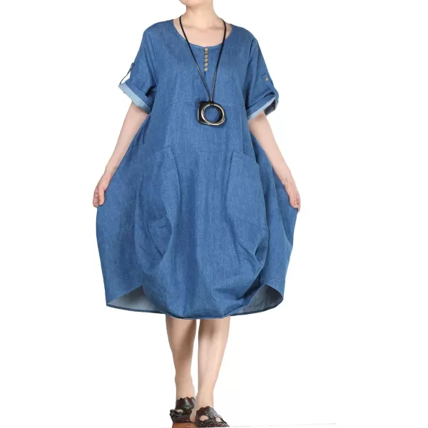 Minibee Womens Ruffle Oversize Casual Midi Dresses with PocketsBlue