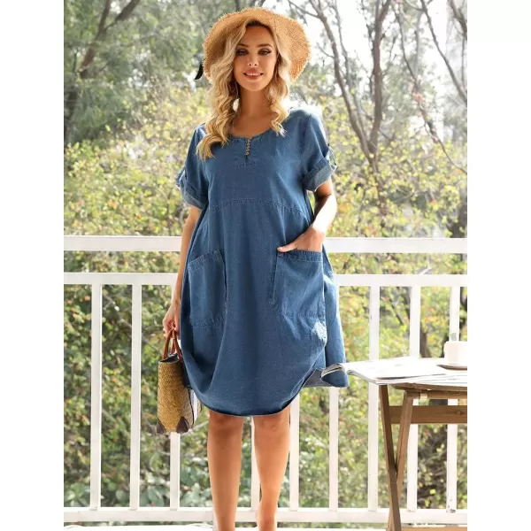 Minibee Womens Ruffle Oversize Casual Midi Dresses with PocketsBlue