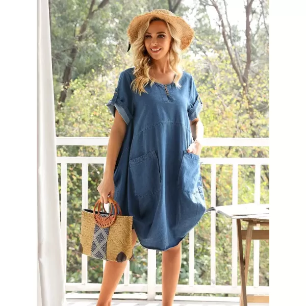 Minibee Womens Ruffle Oversize Casual Midi Dresses with PocketsBlue