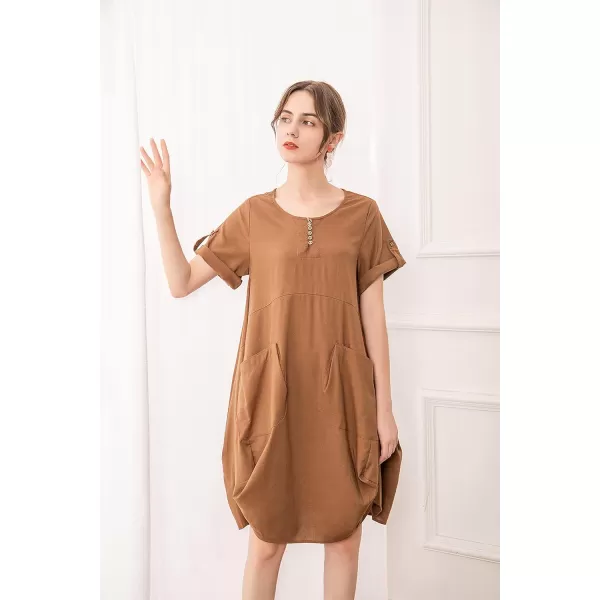 Minibee Womens Ruffle Oversize Casual Midi Dresses with PocketsBrown