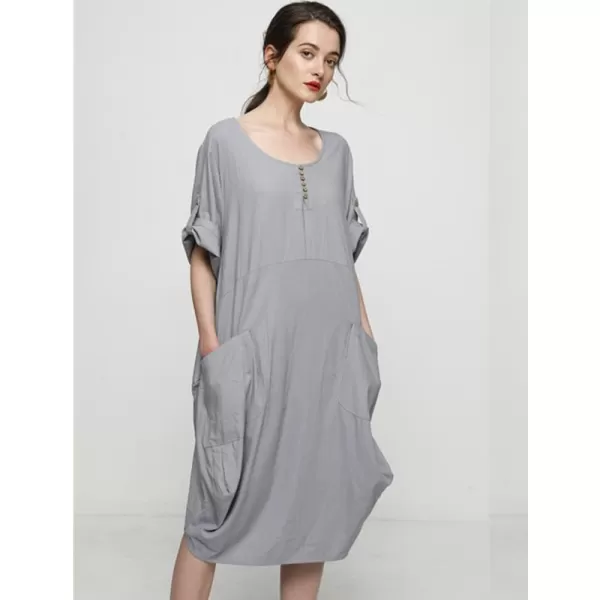 Minibee Womens Ruffle Oversize Casual Midi Dresses with PocketsGray