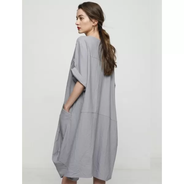 Minibee Womens Ruffle Oversize Casual Midi Dresses with PocketsGray