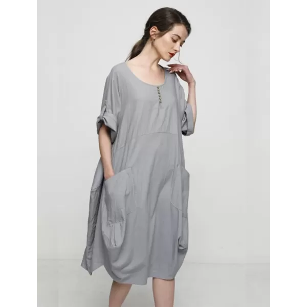 Minibee Womens Ruffle Oversize Casual Midi Dresses with PocketsGray