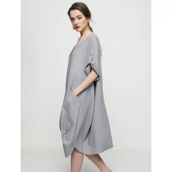 Minibee Womens Ruffle Oversize Casual Midi Dresses with PocketsGray