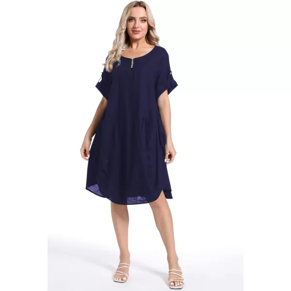 Minibee Womens Ruffle Oversize Casual Midi Dresses with PocketsNavy Blue