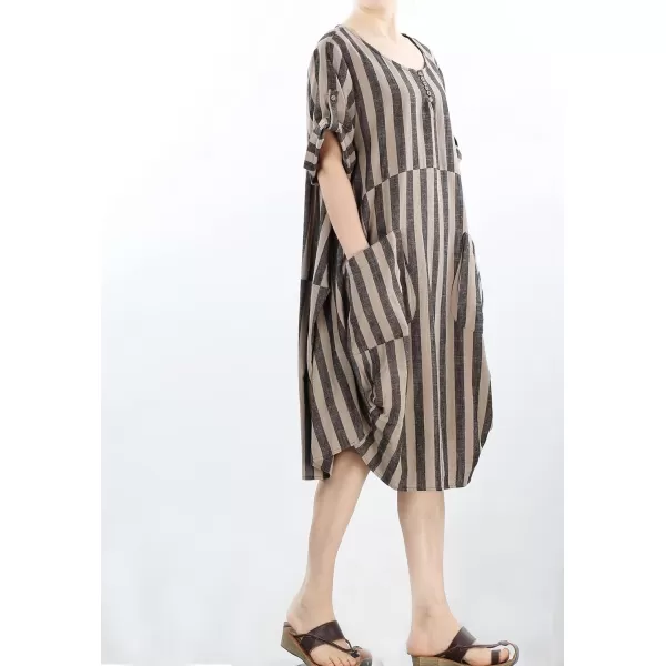 Minibee Womens Ruffle Oversize Casual Midi Dresses with PocketsStyle 2 Blackbrown Stripe