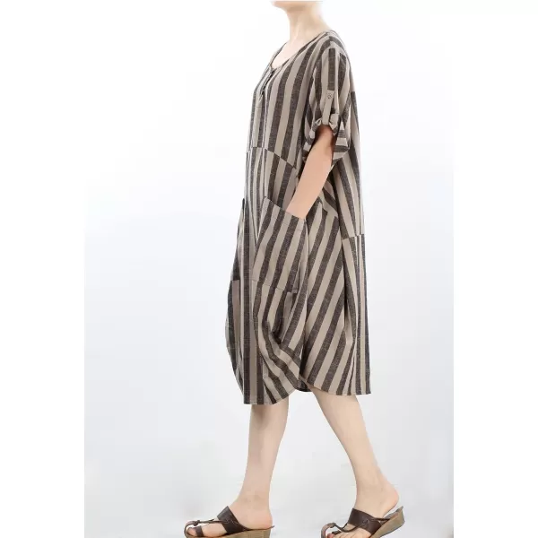 Minibee Womens Ruffle Oversize Casual Midi Dresses with PocketsStyle 2 Blackbrown Stripe