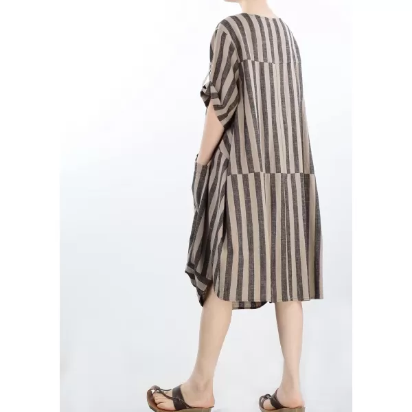 Minibee Womens Ruffle Oversize Casual Midi Dresses with PocketsStyle 2 Blackbrown Stripe