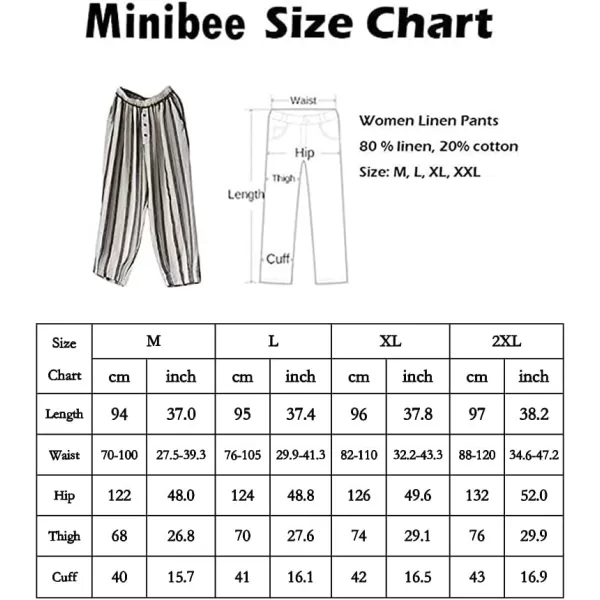 Minibee Womens Striped Linen Pants Casual Wide Leg Cropped TrousersDark Blue