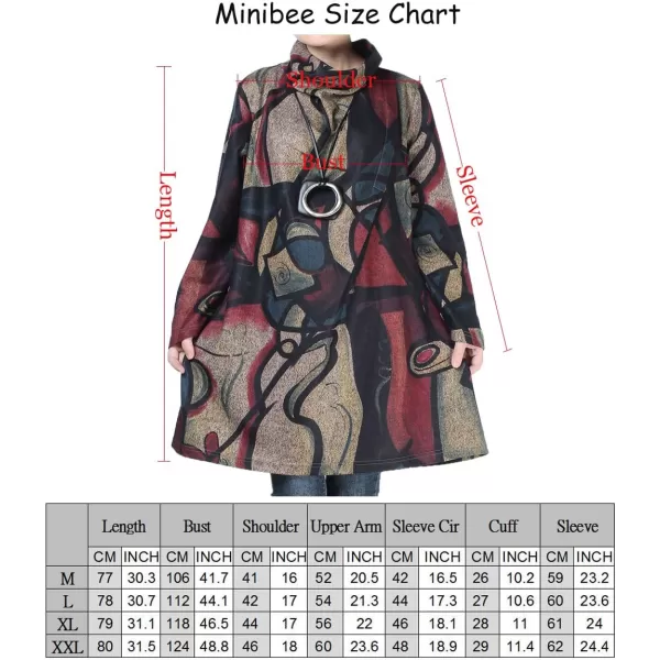 Minibee Womens Turtleneck Tunic Tops Long Sleeve Fall Vintage Printed Pullover DressesBrown