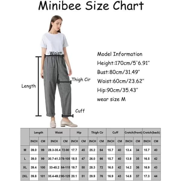 Minibee Womens Wide Leg Harem Pants Cotton Linen Striped Casual Palazzo Pants with PocketsDark Gray