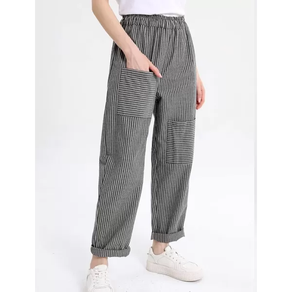 Minibee Womens Wide Leg Harem Pants Cotton Linen Striped Casual Palazzo Pants with PocketsStripesgray