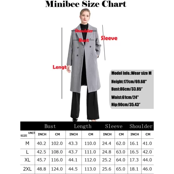 Minibee Womens Wool Trench Coats Warm Winter Pea Coat Double Breasted MidLong Overcoat Lapel JacketsBlack