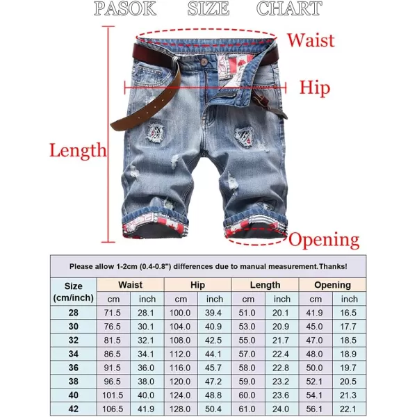 PASOK Mens Casual Denim Shorts Classic Fit Vintage Summer Cotton Jeans ShortsLight Blue