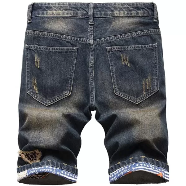 PASOK Mens Casual Denim Shorts Classic Fit Vintage Summer Cotton Jeans ShortsRetro Blue