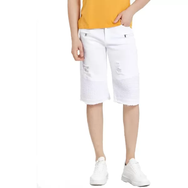 PASOK Mens Casual Denim Shorts Classic Fit Vintage Summer Cotton Jeans ShortsWhite