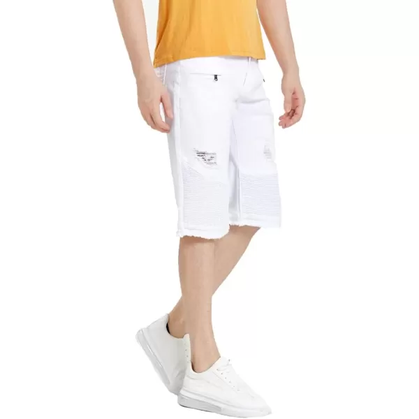 PASOK Mens Casual Denim Shorts Classic Fit Vintage Summer Cotton Jeans ShortsWhite