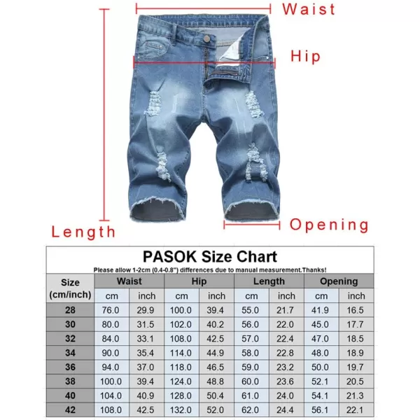 PASOK Mens Casual Denim Shorts Distressed Stretchy Jeans Shorts Ripped Short PantsBlack 1208