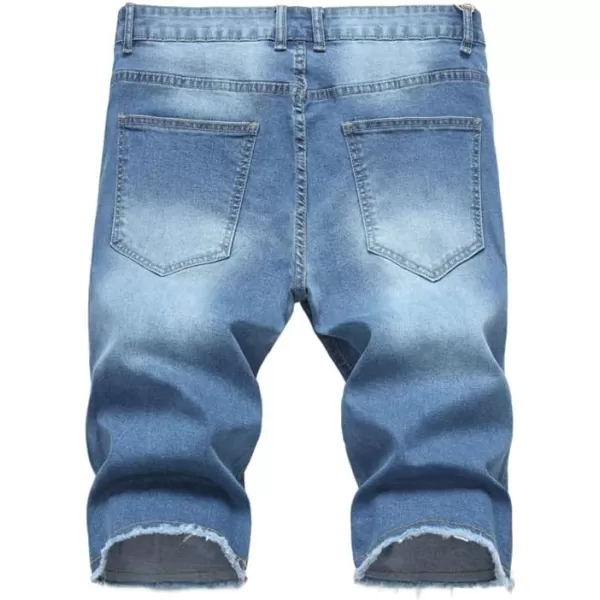 PASOK Mens Casual Denim Shorts Distressed Stretchy Jeans Shorts Ripped Short PantsBlue