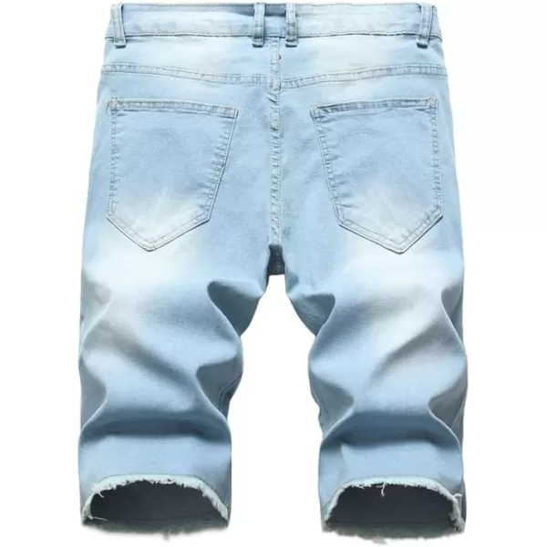 PASOK Mens Casual Denim Shorts Distressed Stretchy Jeans Shorts Ripped Short PantsLight Blue