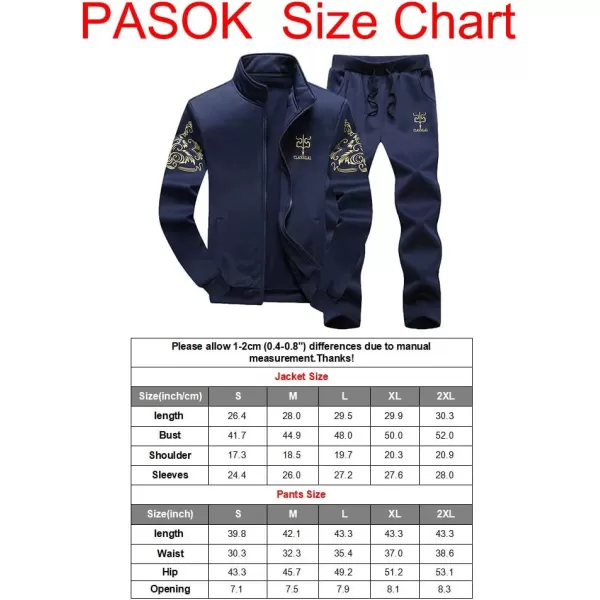 PASOK Mens Casual Tracksuit Full Zip Running Jogging Athletic Sports Jacket and Pants SetBlack