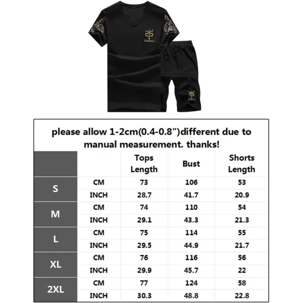 PASOK Mens Casual Tracksuit Full Zip Running Jogging Athletic Sports Jacket and Pants SetShort Style Black