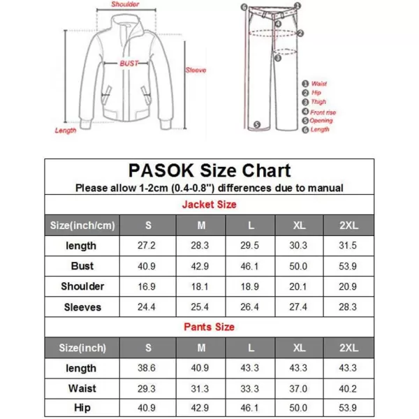 PASOK Mens Casual Tracksuit Long Sleeve Full Zip Running Jogging Sweatsuit Athletic Sports SetBlack