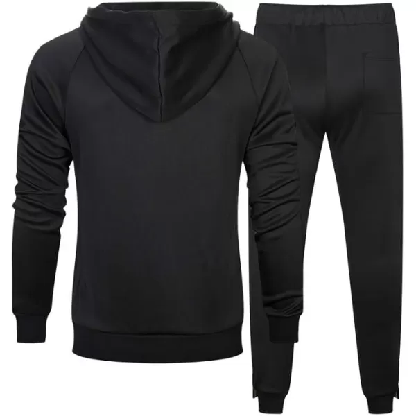 PASOK Mens Casual Tracksuit Set Long Sleeve FullZip Running Jogging Athletic Sweat Suits01 Black