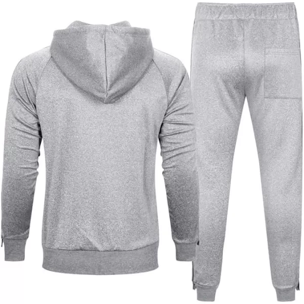 PASOK Mens Casual Tracksuit Set Long Sleeve FullZip Running Jogging Athletic Sweat Suits01 Light Gray