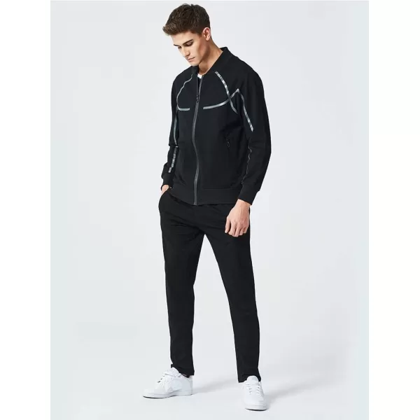 PASOK Mens Casual Tracksuit Set Long Sleeve FullZip Running Jogging Athletic Sweat Suits21black