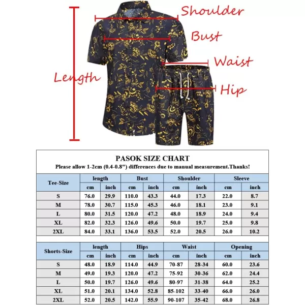 PASOK Mens Floral 2 Piece Tracksuit Casual Button Down Short Sleeve Hawaiian Shirt and Shorts SuitDc02