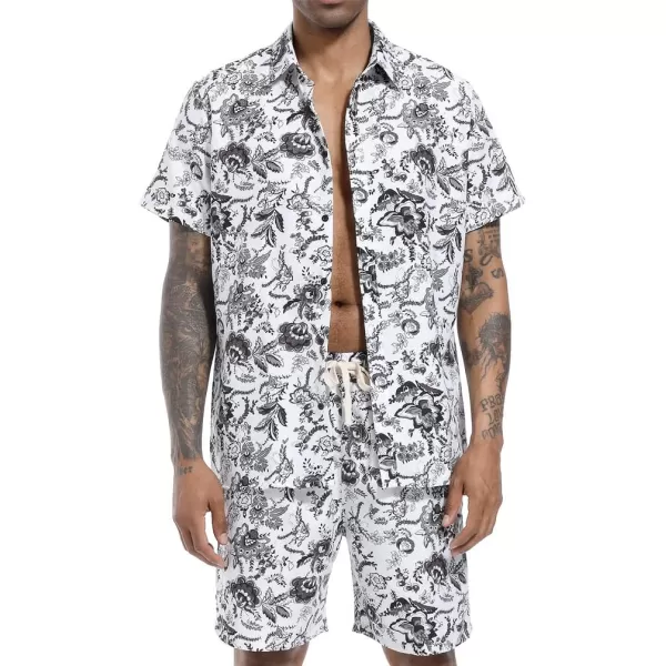 PASOK Mens Floral 2 Piece Tracksuit Casual Button Down Short Sleeve Hawaiian Shirt and Shorts SuitDc02